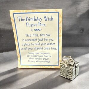 Vintage Rare GANZ Birthday Wish Prayer Box Treasure Charm Silver‎ Hearts Stars